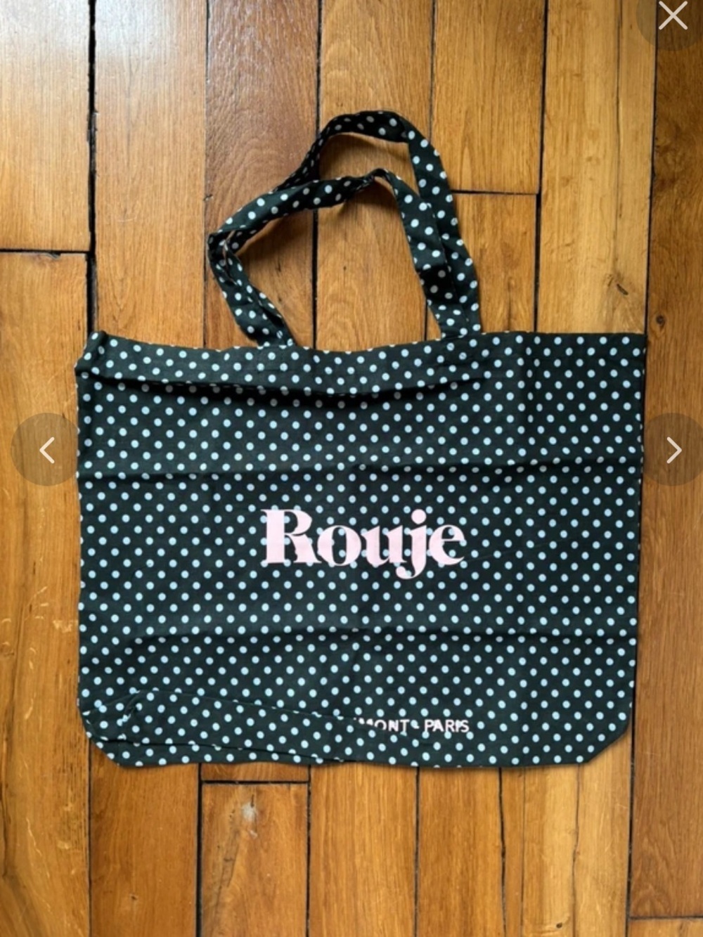 BNWT Rouje Black Polka Dot Tote Bag with Pink Logo